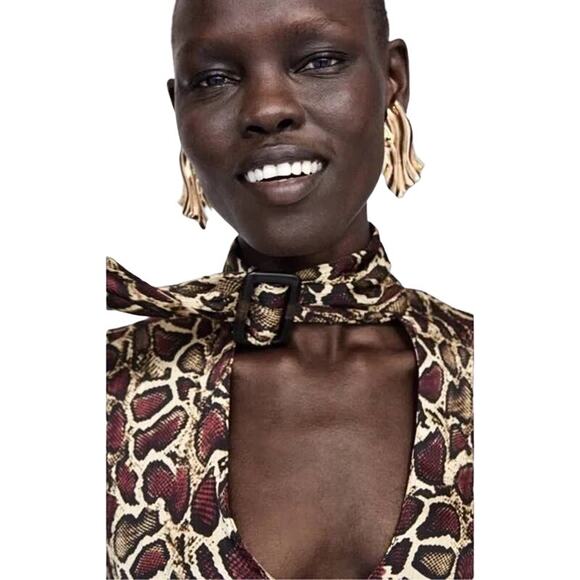 ZARA WMN'S Animal Print Shirt‎ Flowy V-neck Top Blouse S NWOT - Picture 5 of 16